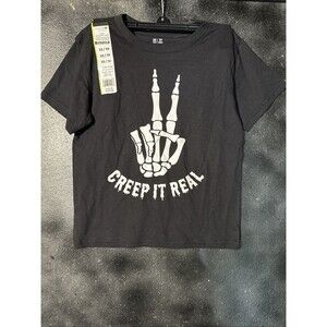 Kids XS (4/6) T Shirt Skeleton Hand Peace Sign CREEP IT REAL, NEW Halloween